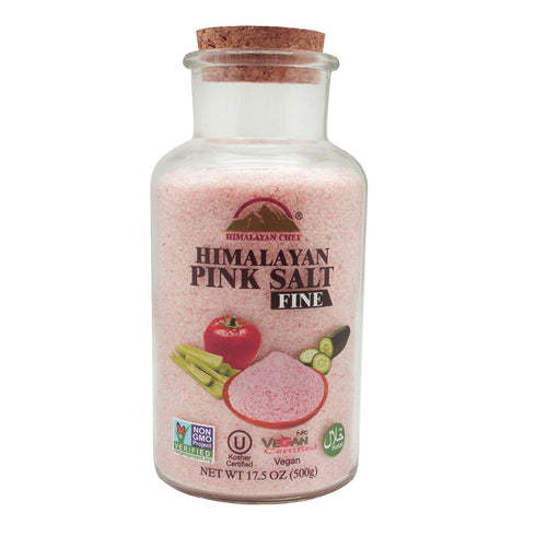 Pink Salt Wide Mouth Glass Jar with Cork Stopper - 1.1 lbs | Himalayan Chef